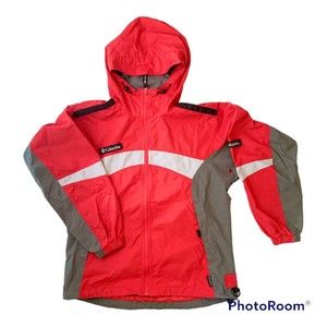 Columbia Women's Sz S Packable Hooded Full Zip Windbreaker Jacket - Red/Gray